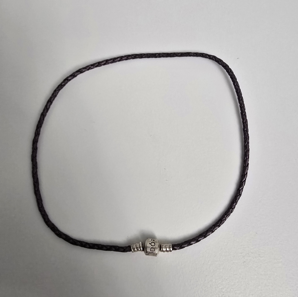 Retired Pandora Double Wrapped Purple Leather Bracelet 925 ALE Barrel Clasp